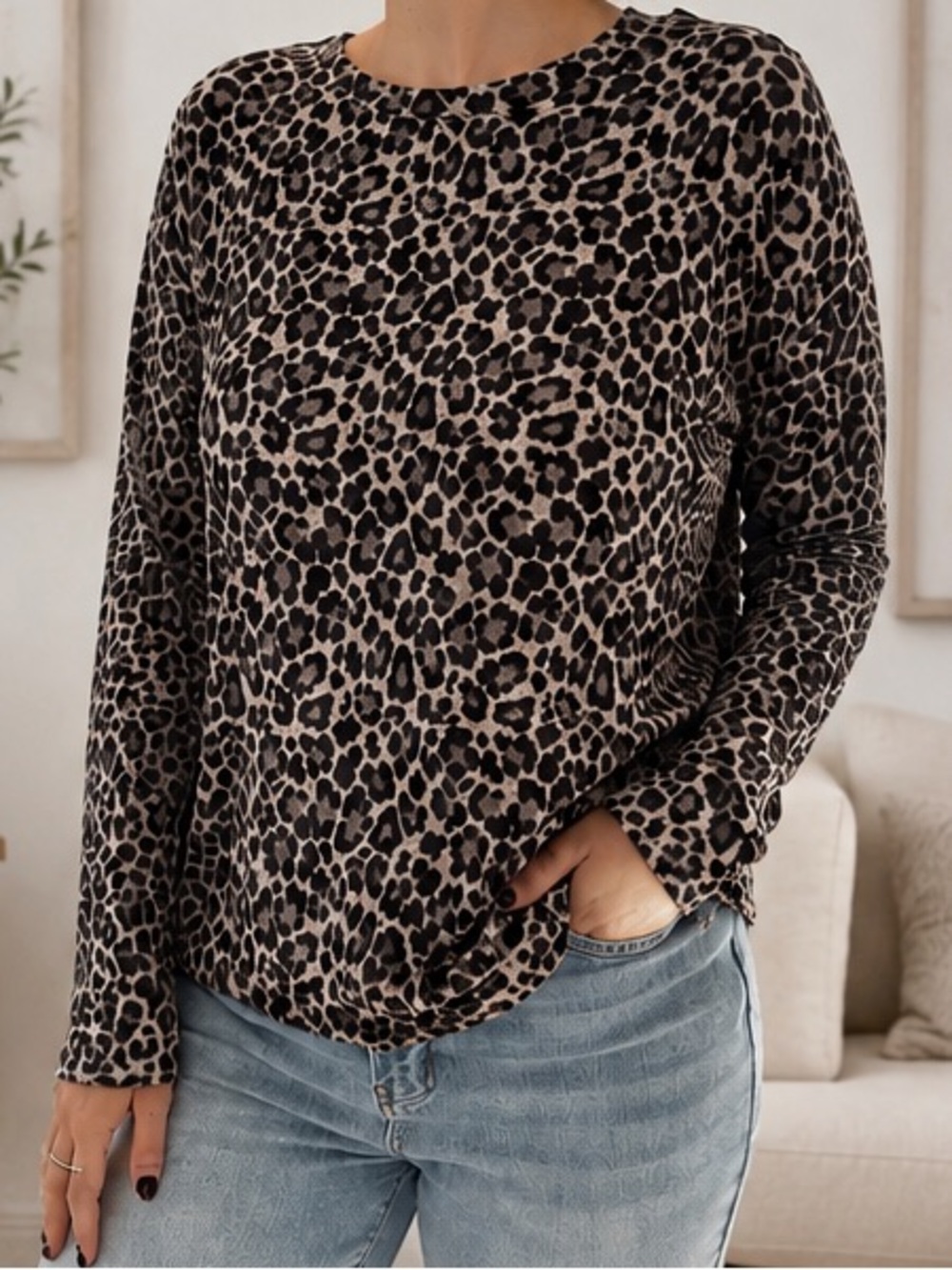 American Eagle Outfitters Leopard Print Long Sleeve Top - Black & Brown